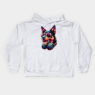 Working Kelpie Smiling DJ in Vibrant Japanese Art Style Kids Hoodie